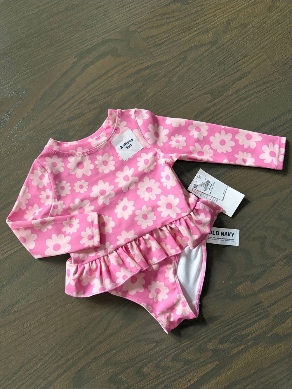 Old Navy Baby Girls Floral Daisy Ruffle Rash Guard Swimsuit Set NWT 12-18M